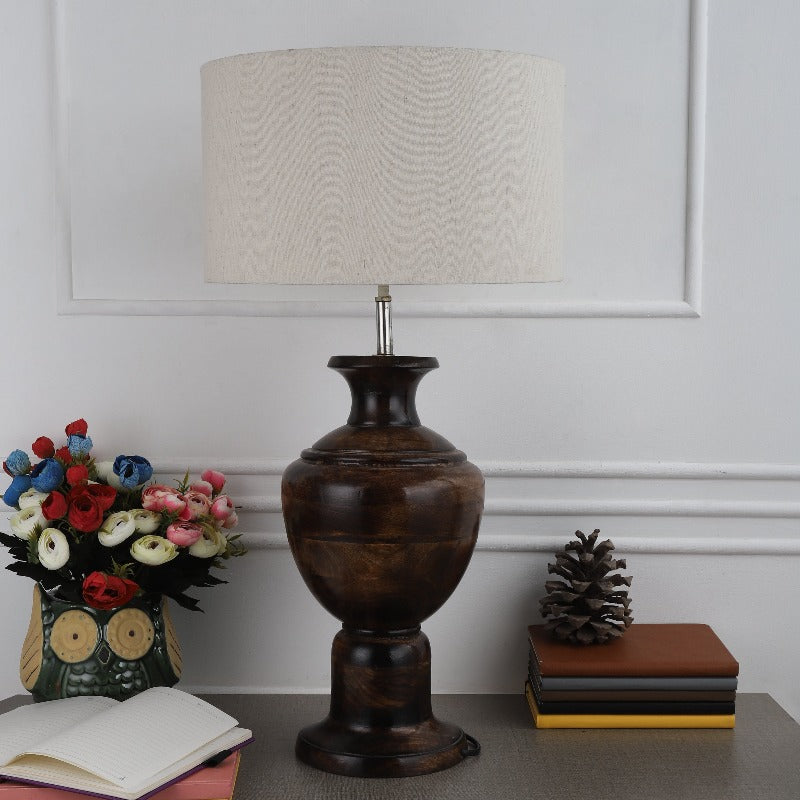 BTR CRAFTS Spotted Wooden Big Matki Table Lamp (Bulb not Included)