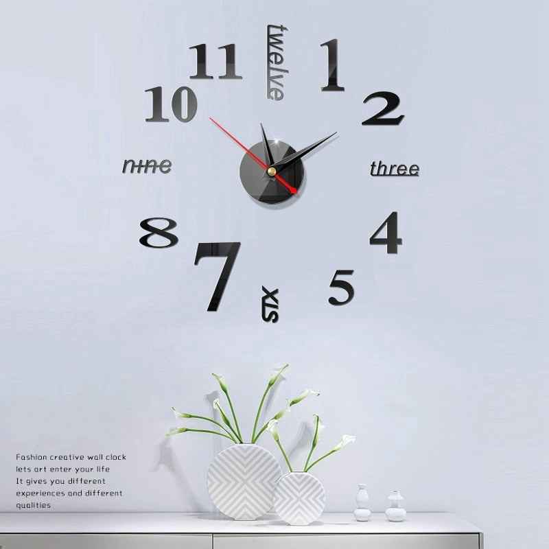 Mini Home Wall Clock 3D DIY Acrylic Mirror Stickers for Modern Living Room Decor