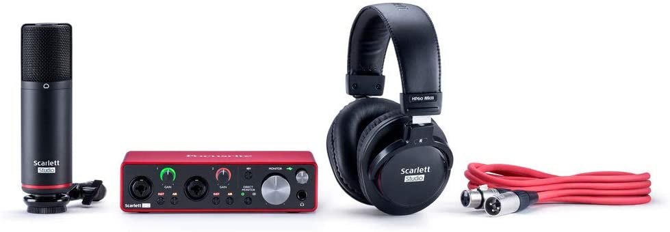 Focusrite Scarlett 2i2 Studio 3rd Gen USB Audio Interface Bundle with Microphone, Headphones, Boom Arm & Pop Filter