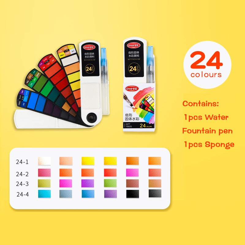 Portable 18/24/36/42 Colors Solid Watercolor Paint Set with Water Pen for Beginner Painting Artist Art Craft Supplies