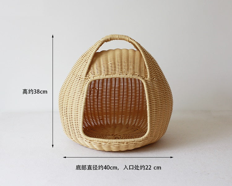 Handmade Rattan Woven Half-Closed Basket Cat Litter