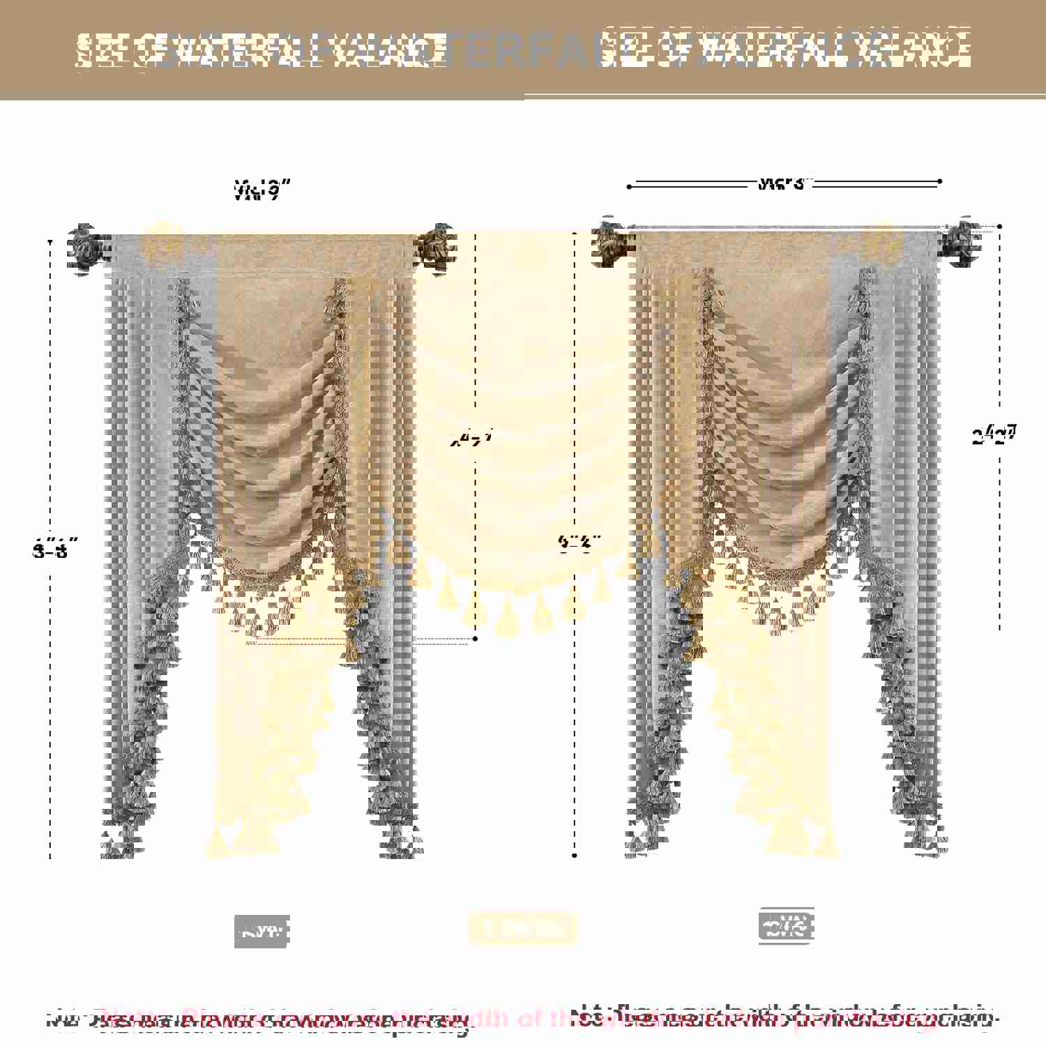 Beige Chenille Swag Valance with Beads and Tassels