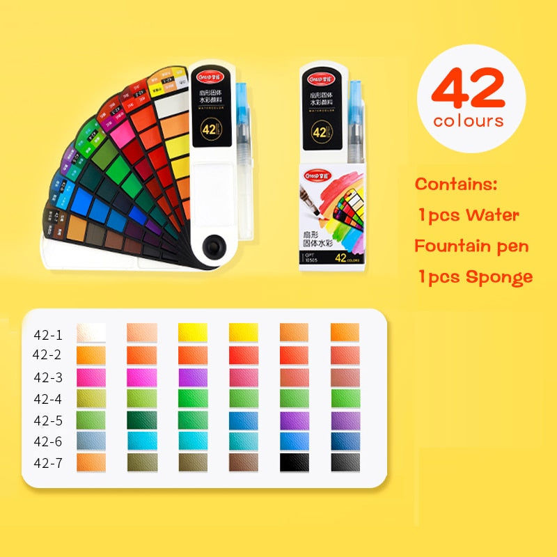 Portable 18/24/36/42 Colors Solid Watercolor Paint Set with Water Pen for Beginner Painting Artist Art Craft Supplies