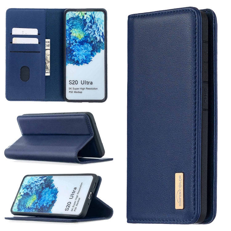 For Samsung Galaxy S20 Ultra 2 in 1 Detachable Magnetic Horizontal Flip Genuine Leather Case with Holder & Card Slots & Wallet (Blue)