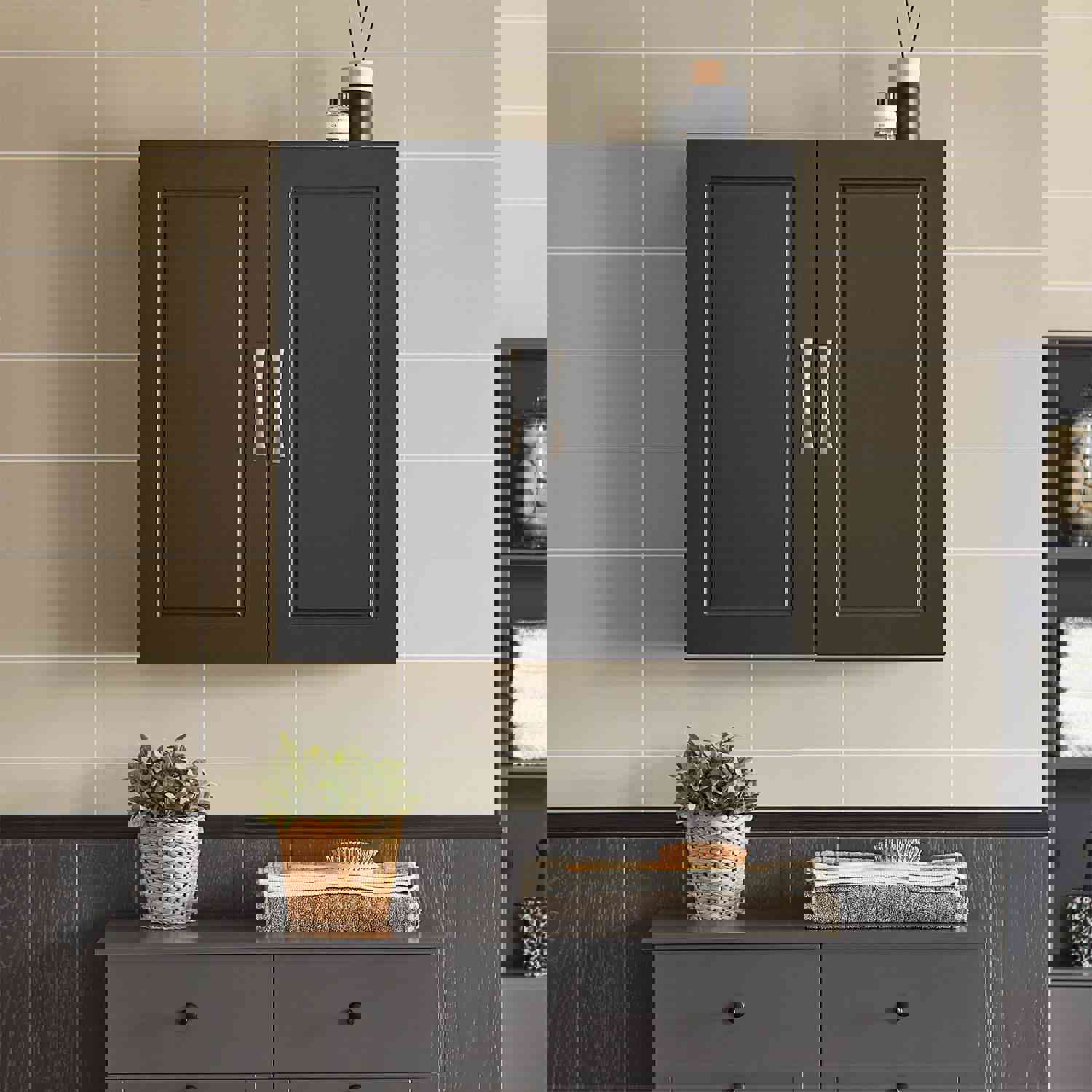 Modern Kitchen Bathroom Wall Cabinet with Adjustable Shelf - FRG231-SCH