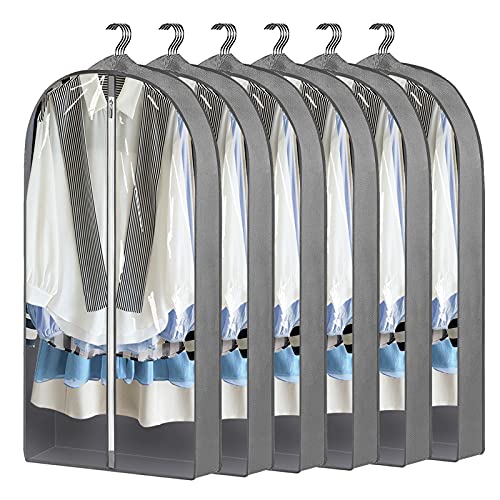 OWNALL Garment Bags for Closet Storage Hanging Clothes 6 Pack, 40” Breathable Clothing Storage with 4” Gusseted