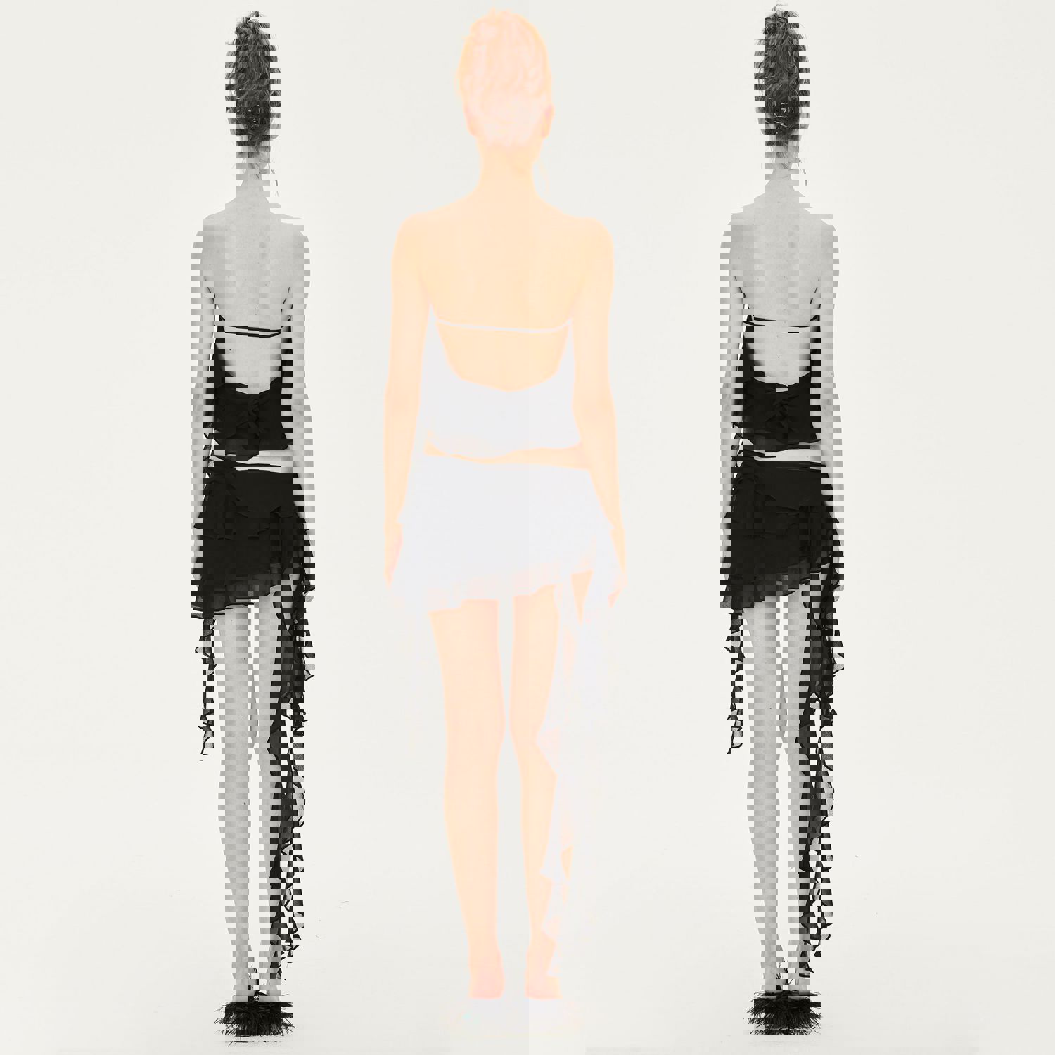 Jeanne Ruffled Chiffon Strapless Tank in Black