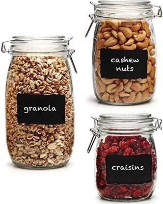 Set of 3 Glass Canister Chalkboard and Chalk Jars With Trigger Airtight Tight Lids