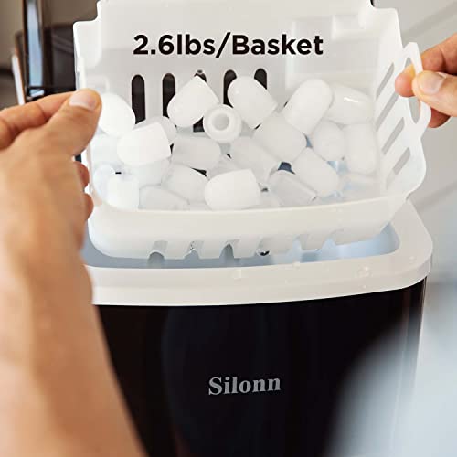 Silonn Ice Makers Countertop, 9 Cubes Ready in 6 Mins, 26lbs in 24Hrs, Self-Cleaning Ice Machine with Ice Scoop and Basket