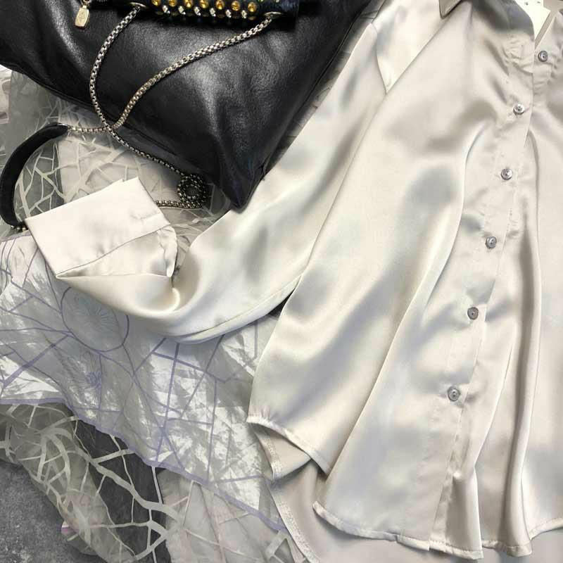 Women's Silk Shirt Blouse Sheer Top Long Sleeve Shirt