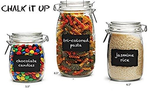 Set of 3 Glass Canister Chalkboard and Chalk Jars With Trigger Airtight Tight Lids
