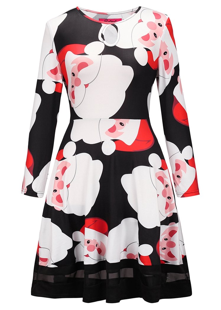 Women's Santa Claus Print Long Sleeve Christmas Dress