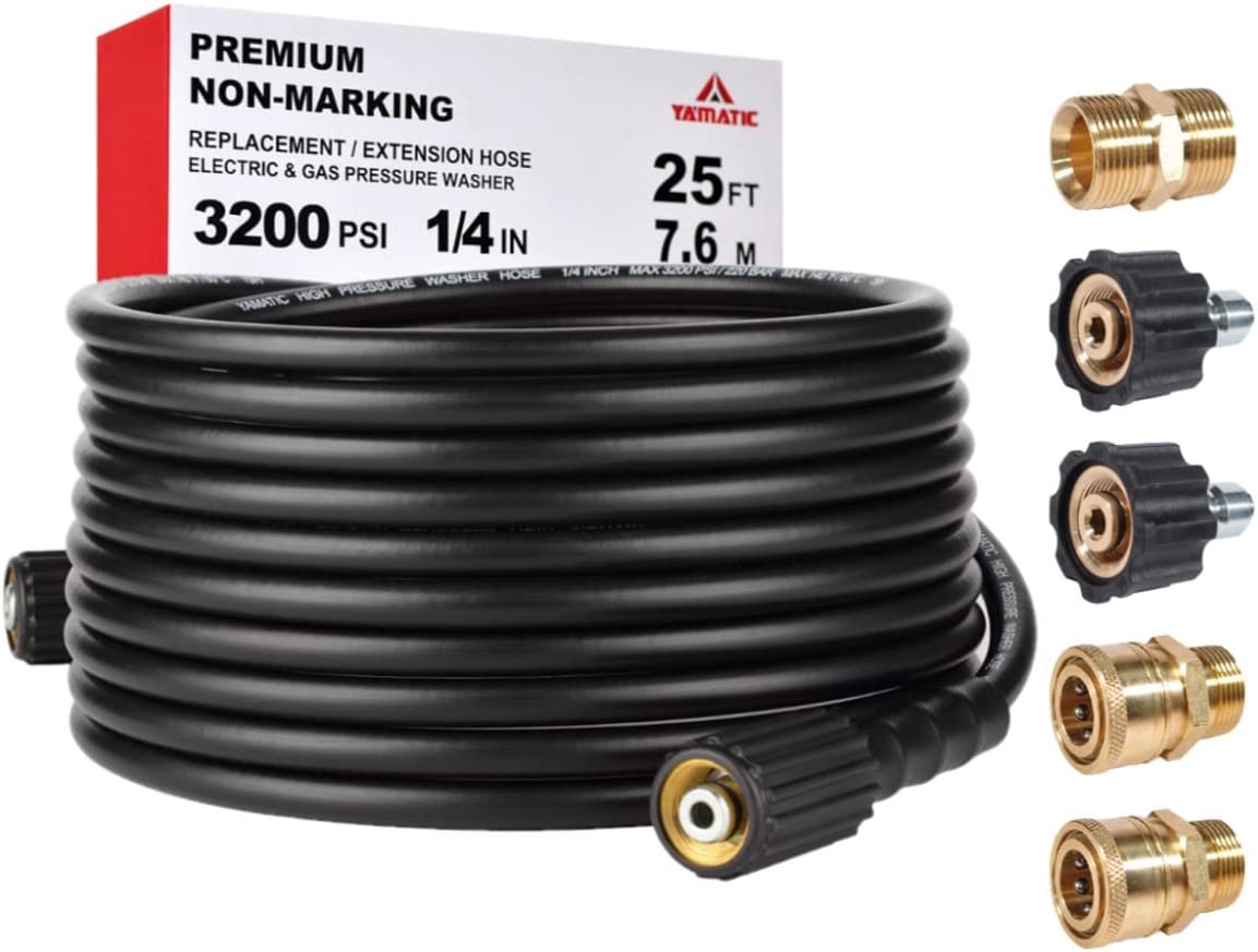 YAMATIC 1/4 Pressure Washer Hose 50ft 3200 PSI with M22 to 3/8 Adapters