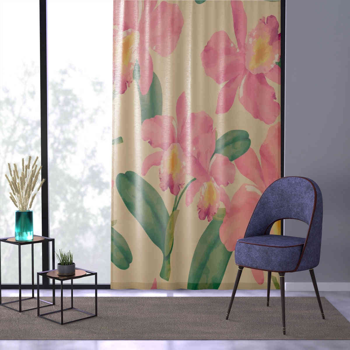 PINK DAFFODIL DRAWN ART - SHEER Window Curtain