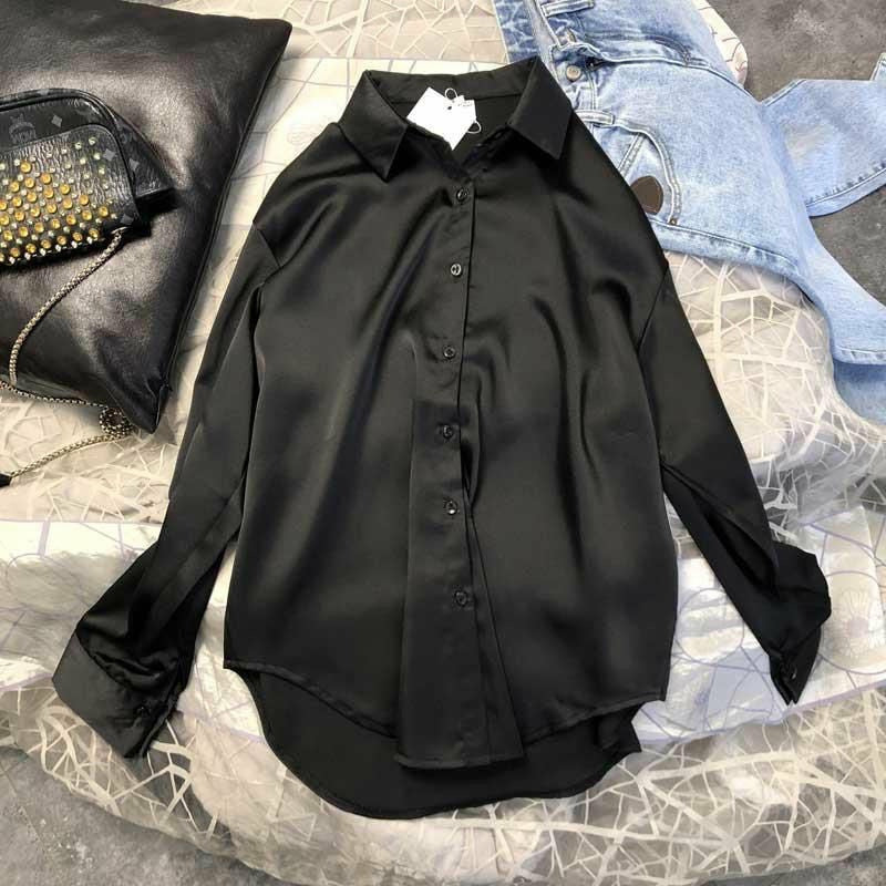 Women's Silk Shirt Blouse Sheer Top Long Sleeve Shirt