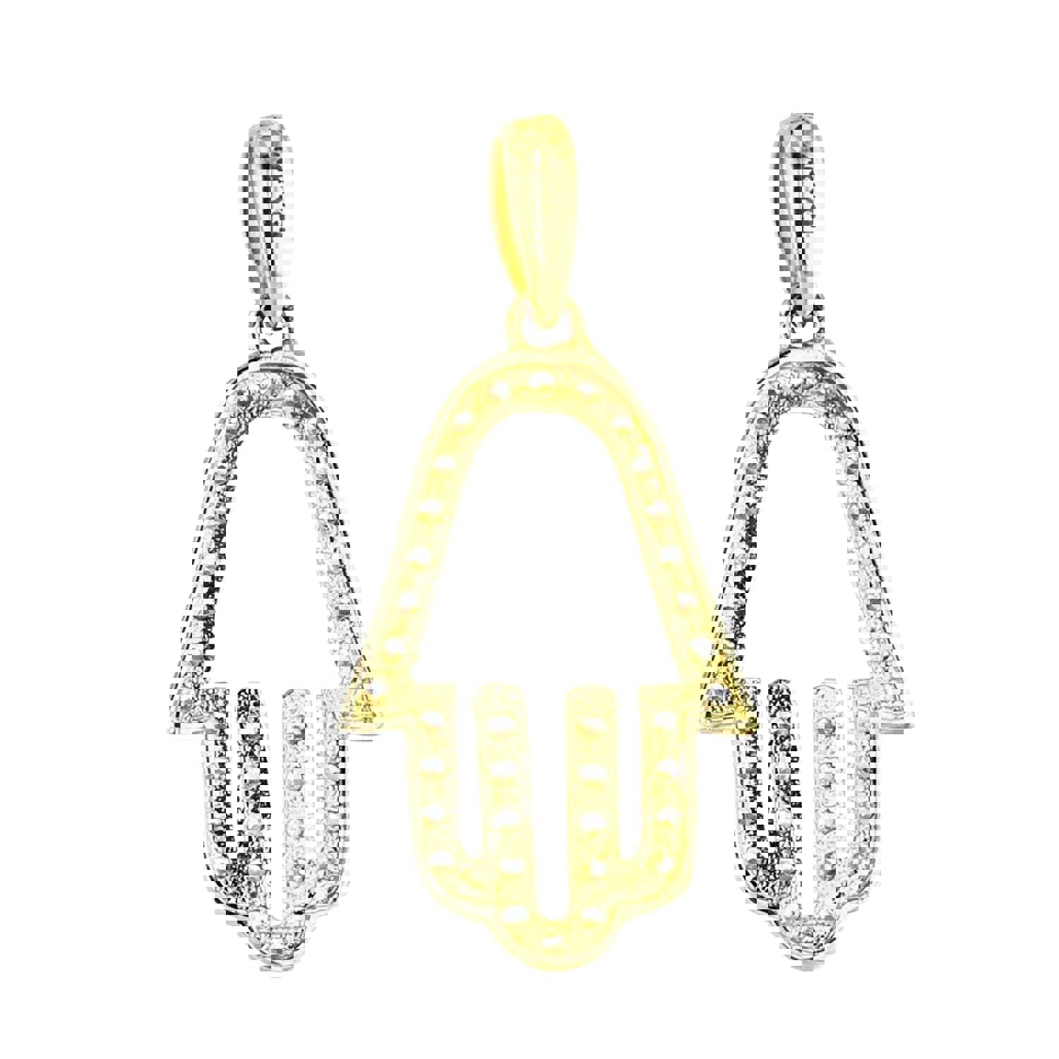 14K Yellow Gold Micropave Open Hamsa Pendant