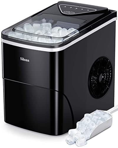 Silonn Ice Makers Countertop, 9 Cubes Ready in 6 Mins, 26lbs in 24Hrs, Self-Cleaning Ice Machine with Ice Scoop and Basket