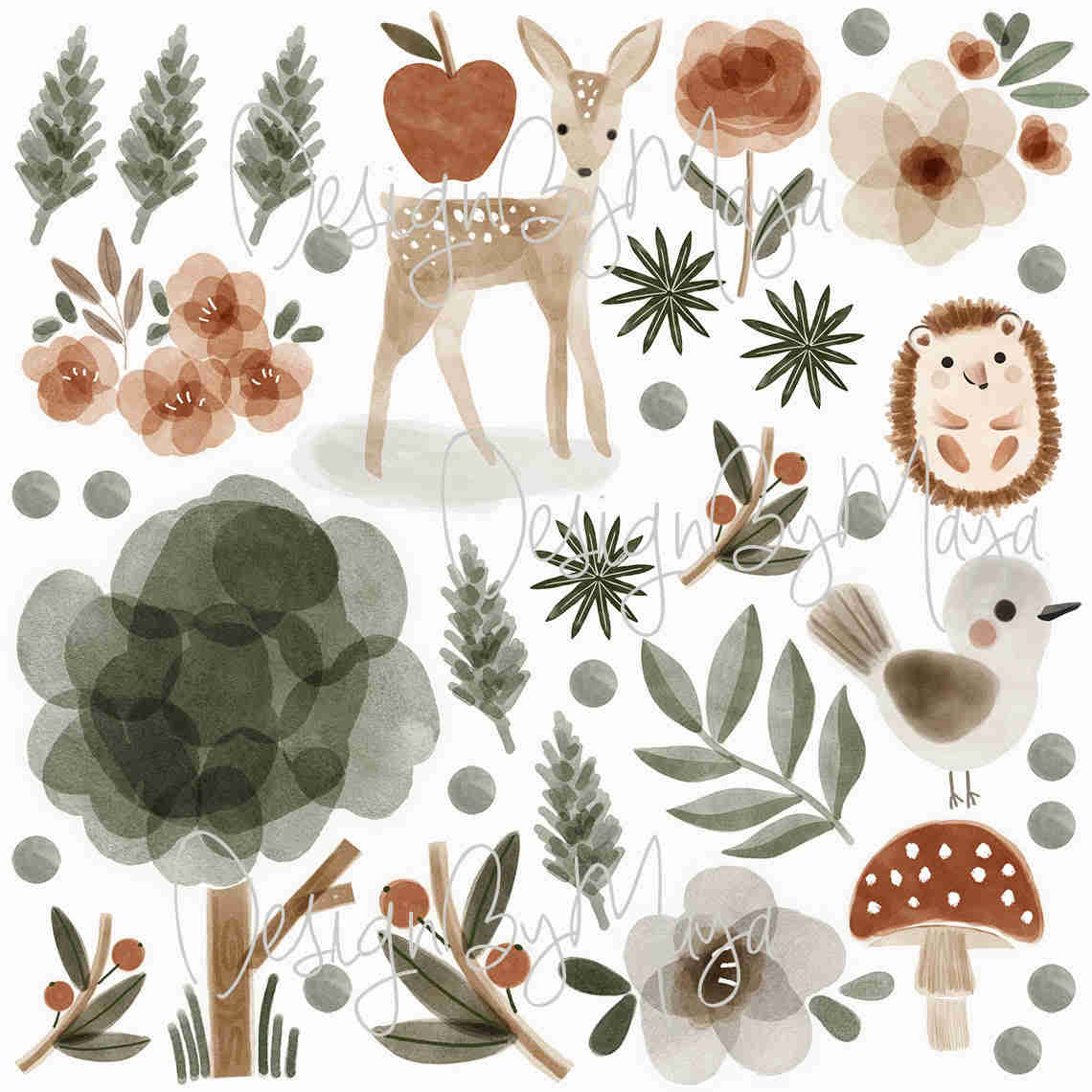 Woodland Baby Bear and Friends - Fabric Nursery Wall Art Decals