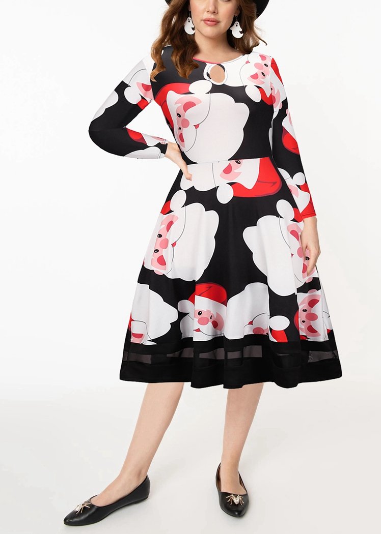 Women's Santa Claus Print Long Sleeve Christmas Dress