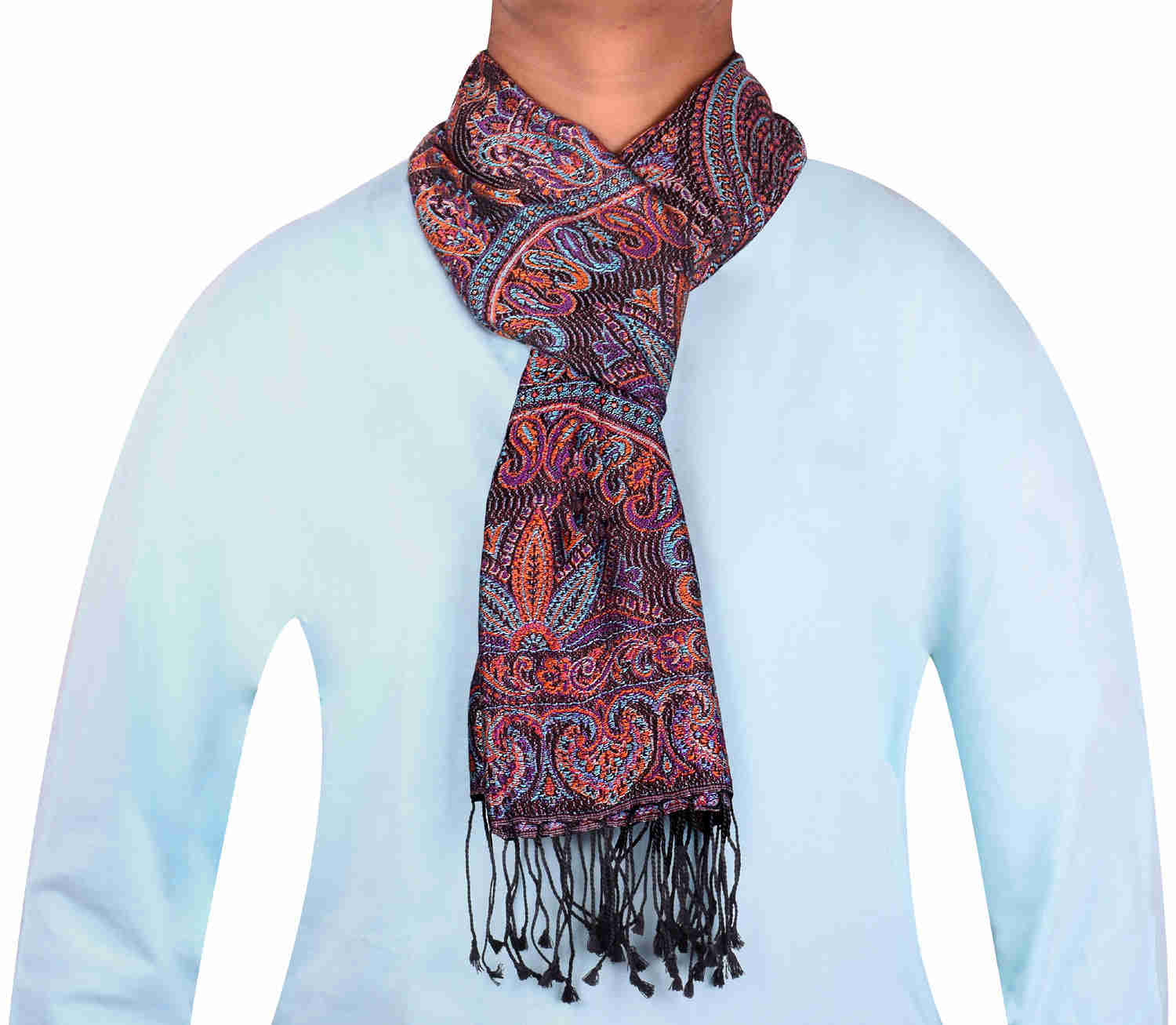 Paisley Wool Silk Unisex Scarf - Handmade in India (64 x 13 inches)