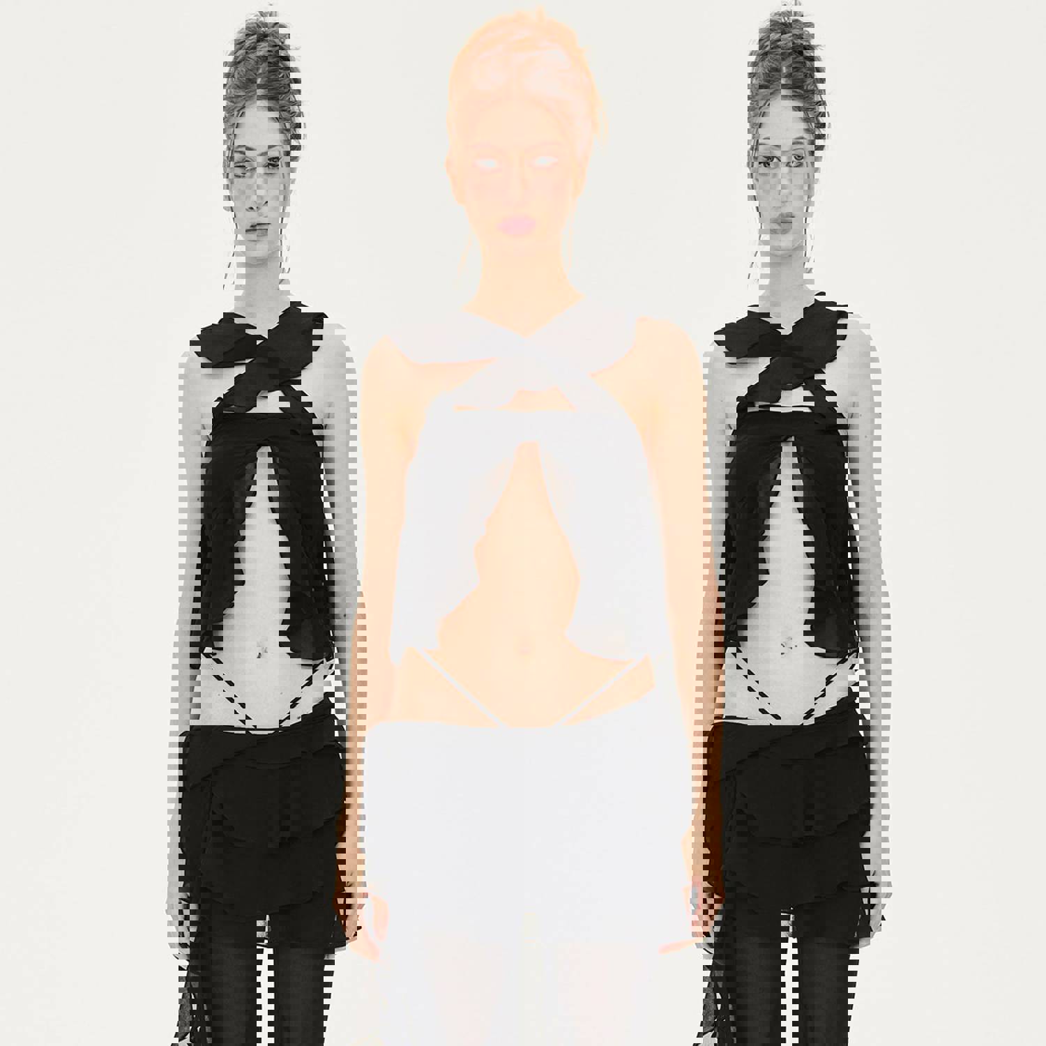 Jeanne Ruffled Chiffon Strapless Tank in Black