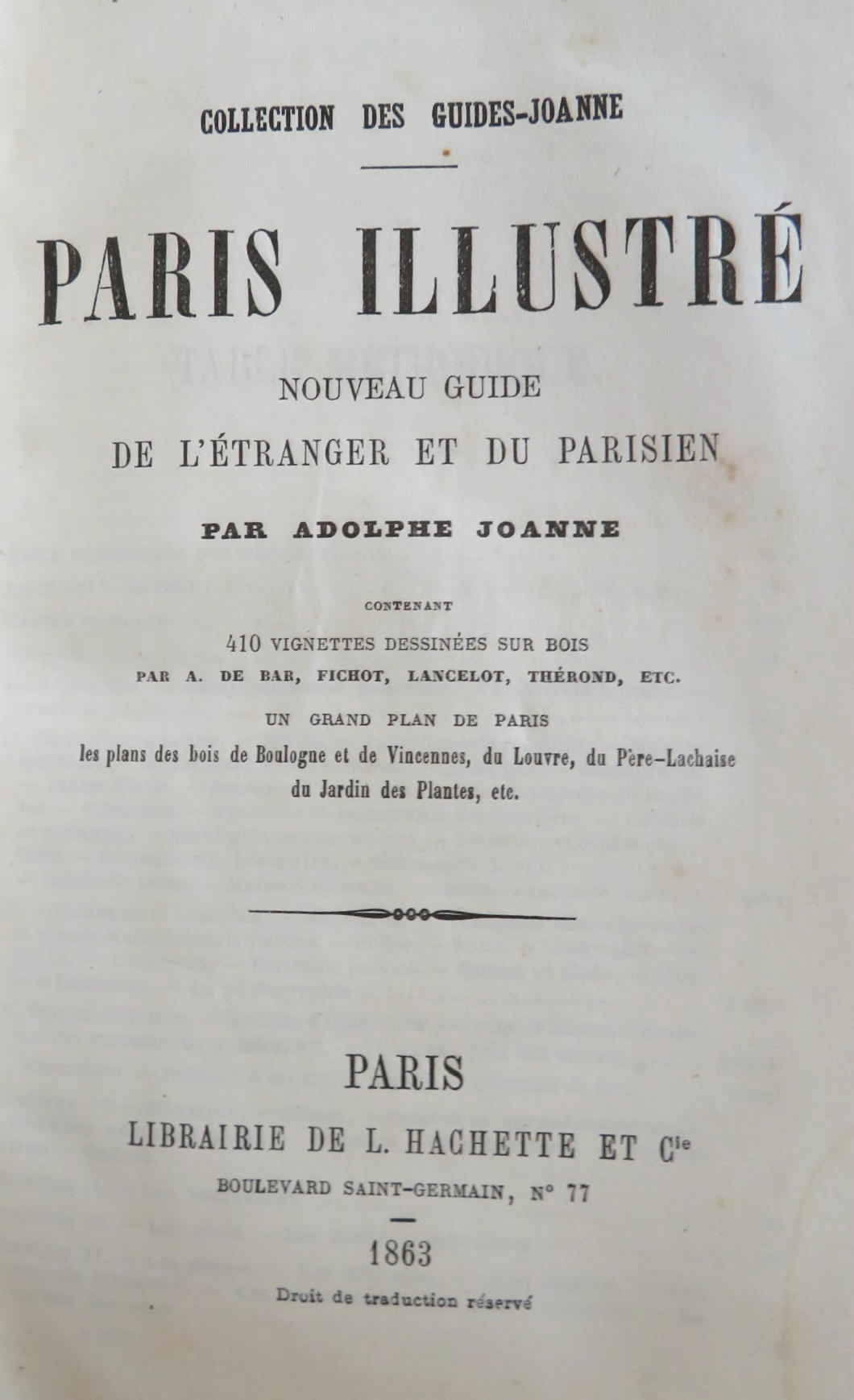 Paris Illustrated Rare Guide Book 1863 Joanne with Large City Plan Map