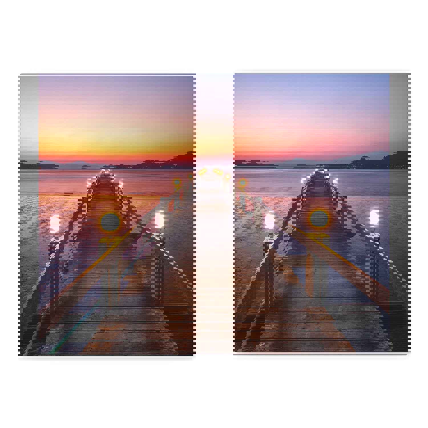 Sunset Wooden Bridge Lake View Nature Wilderness Photography Canvas Wall Art