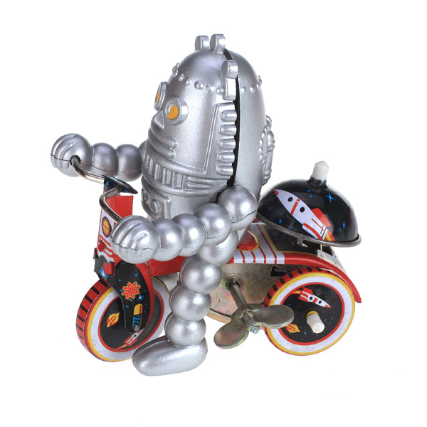 MS013 Baby Robot on Tricycle Bike Bell Retro Clockwork Wind Up Tin Toy Collectible