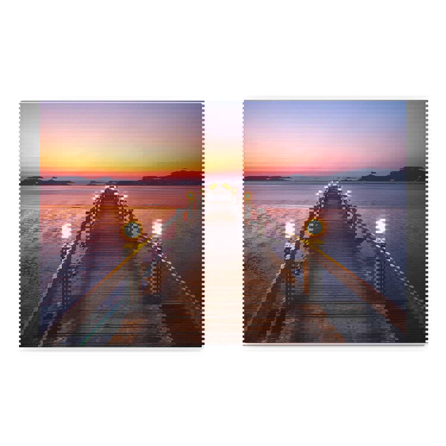 Sunset Wooden Bridge Lake View Nature Wilderness Photography Canvas Wall Art