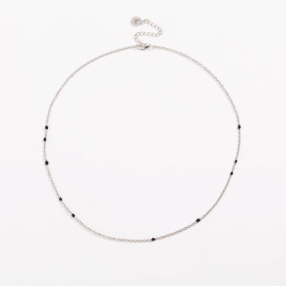 Dainty Black Onyx Layered Necklace for Women - Gold Plated Link Chain Pendant Jewelry with Extender