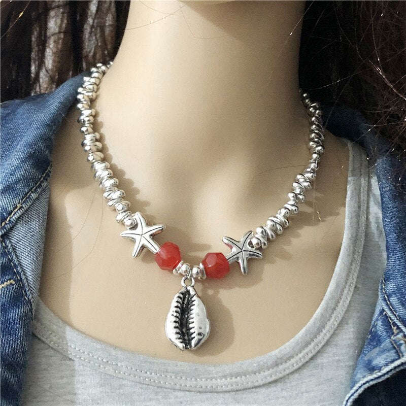 Anslow Creative Designer Ocean Sea Shell Starfish Statement Collar Female Necklace