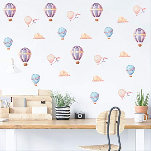 6 Sheets Hot Air Balloon Kids Wall Decals - Removable Vinyl Stickers for Nursery, Living Room, Kitchen, Office