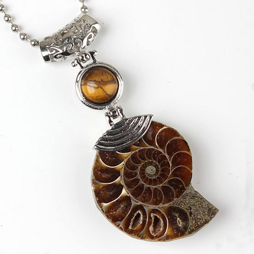Natural Gnergy Gemstone - 10 Pcs Silver Plated Mixed Stone Beads Ammonite Pendant Jewelry