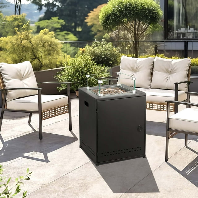 Auseo 22in Square Outdoor Fire Pit - Propane Metal Stove with Lava Rocks, 40000 BTU Heat Output