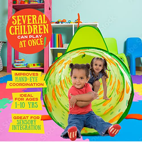 Kiddey Caterpillar Play Tunnel and Tent Combo (2-Piece Set) – Kids Crawling and Exploration Discovery Station