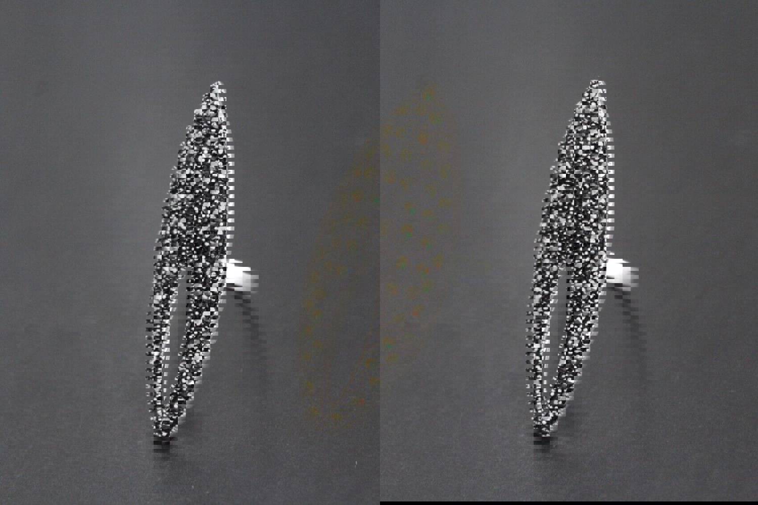 Sterling Silver 925 Earrings, Ring, Pendant, and Chain Set with Marcasite Stones