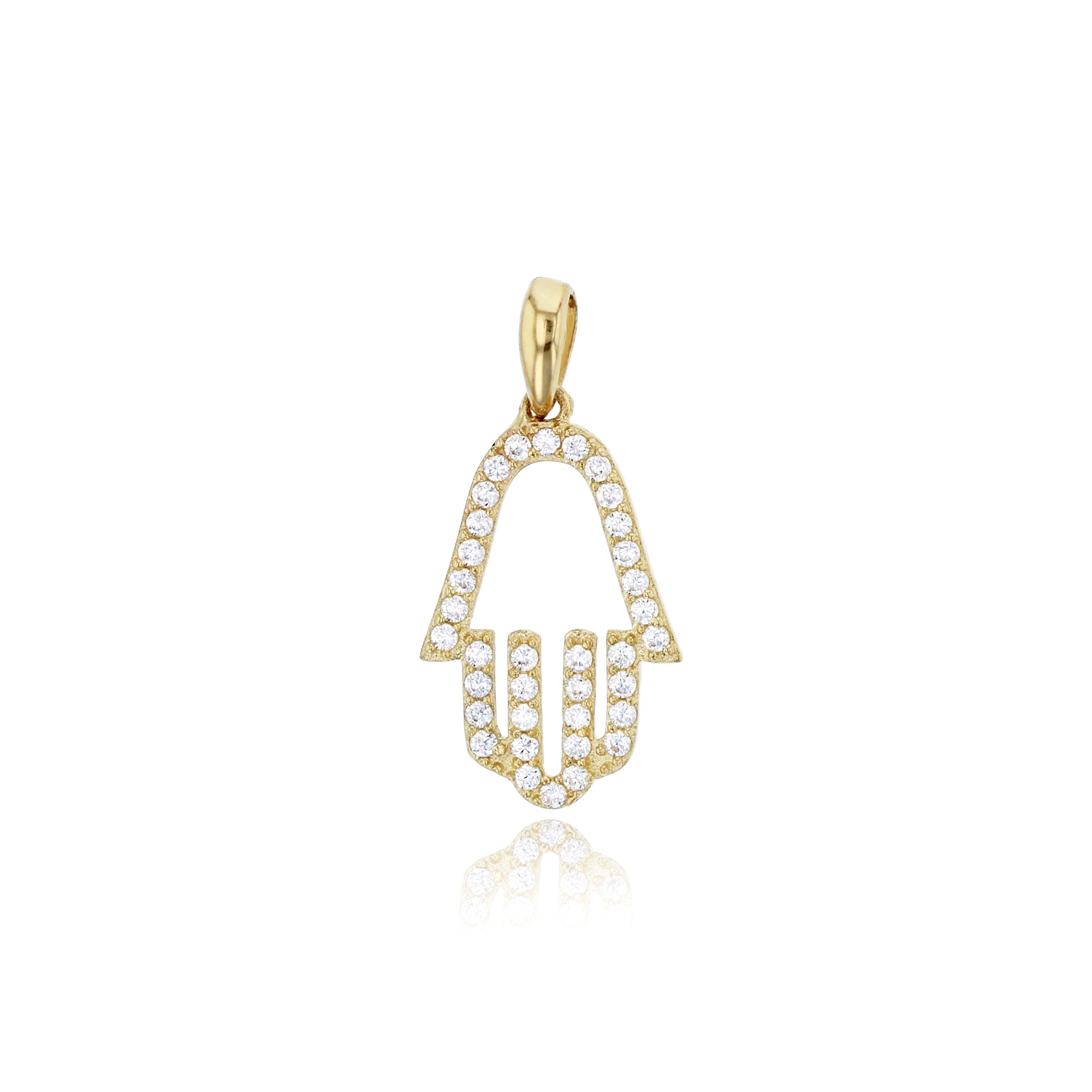 14K Yellow Gold Micropave Open Hamsa Pendant