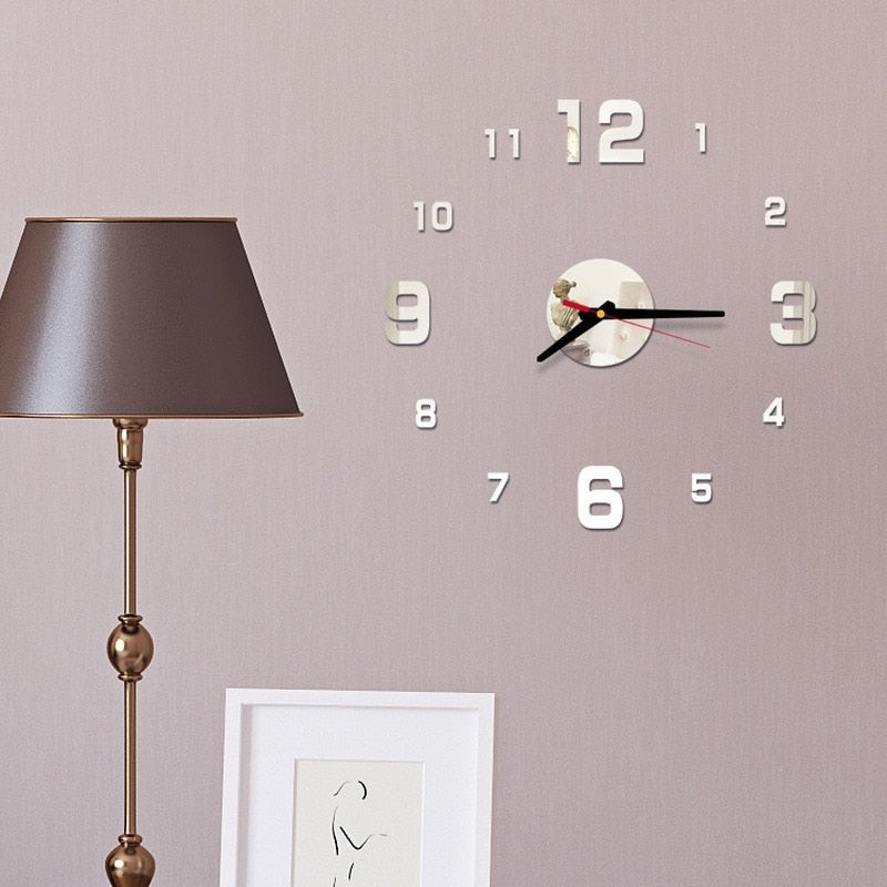 Mini Home Wall Clock 3D DIY Acrylic Mirror Stickers for Modern Living Room Decor