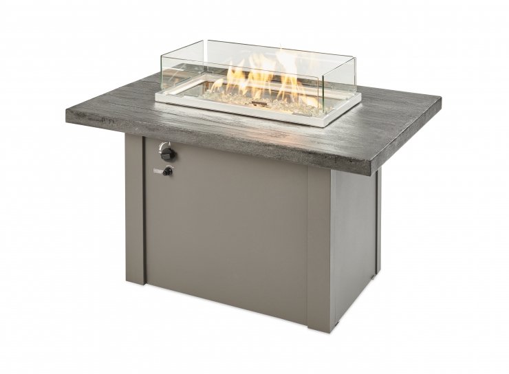 The Outdoor GreatRoom Company Stone Grey Havenwood Rectangular Gas Fire Pit Table with Grey Base