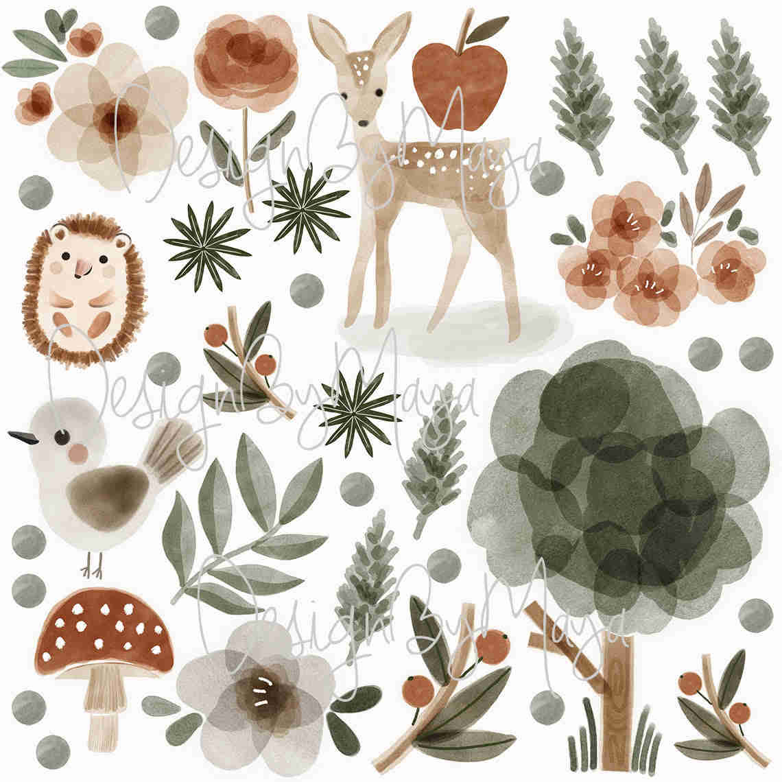 Woodland Baby Bear and Friends - Fabric Nursery Wall Art Decals