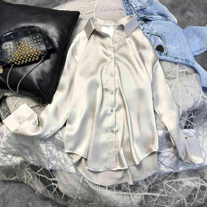 Women's Silk Shirt Blouse Sheer Top Long Sleeve Shirt