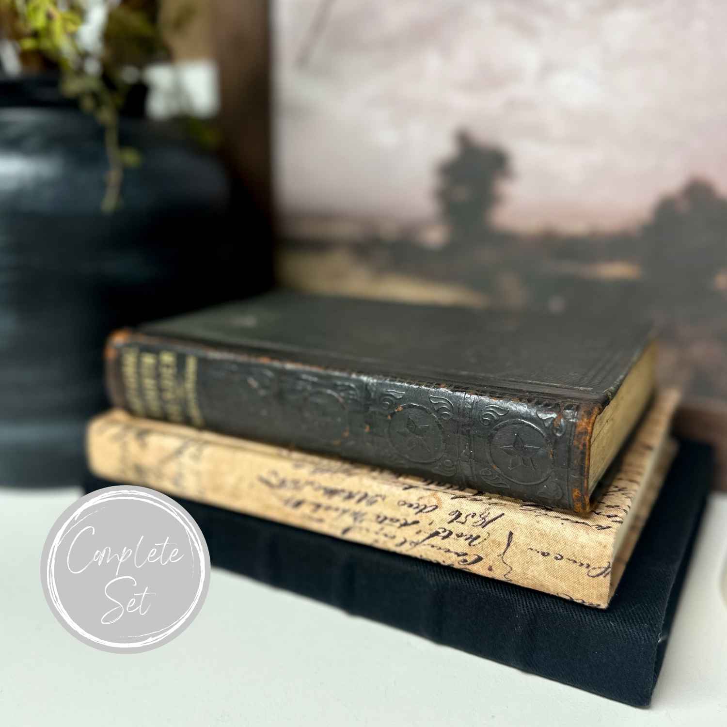 Black Vintage Book Set for Home Decor