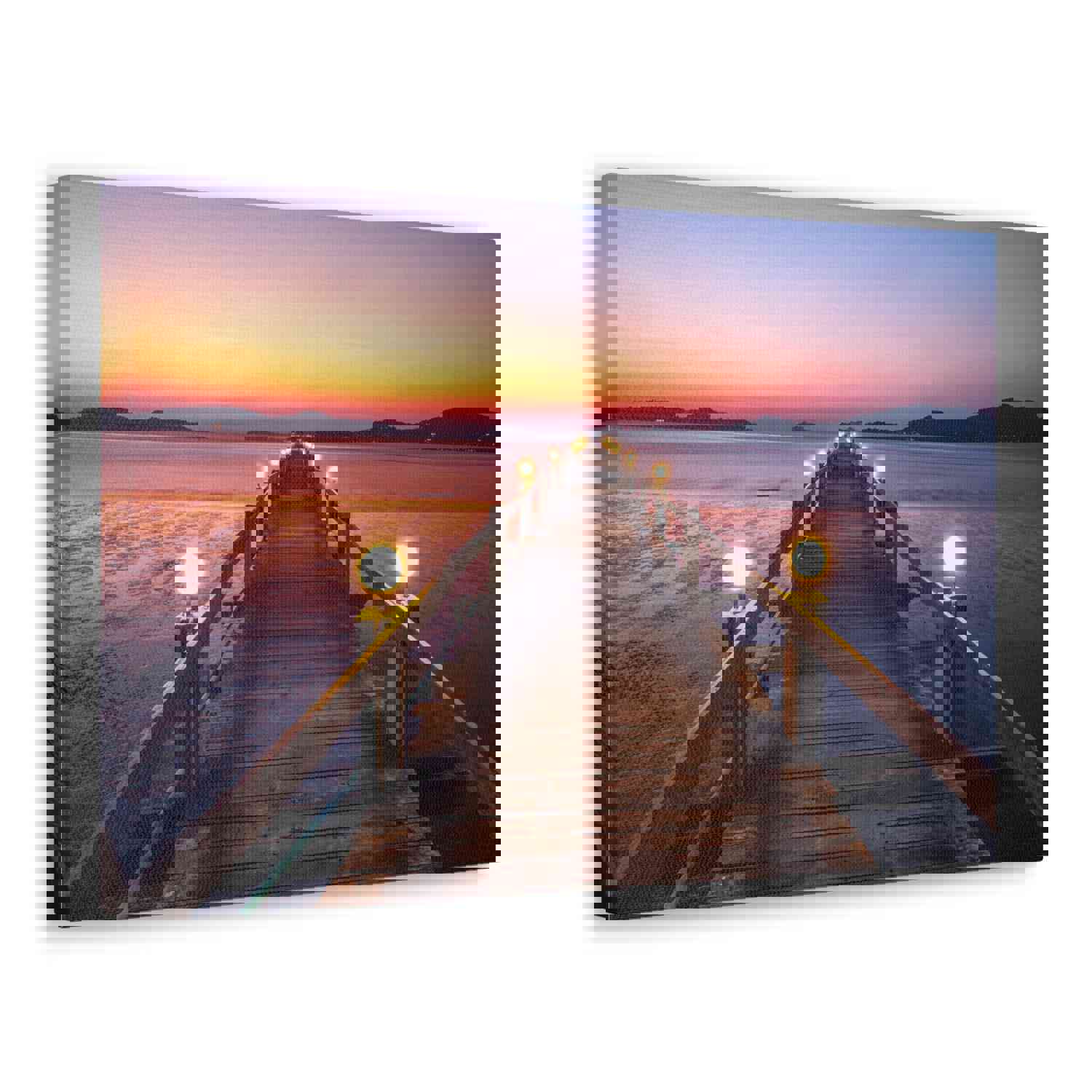 Sunset Wooden Bridge Lake View Nature Wilderness Photography Canvas Wall Art