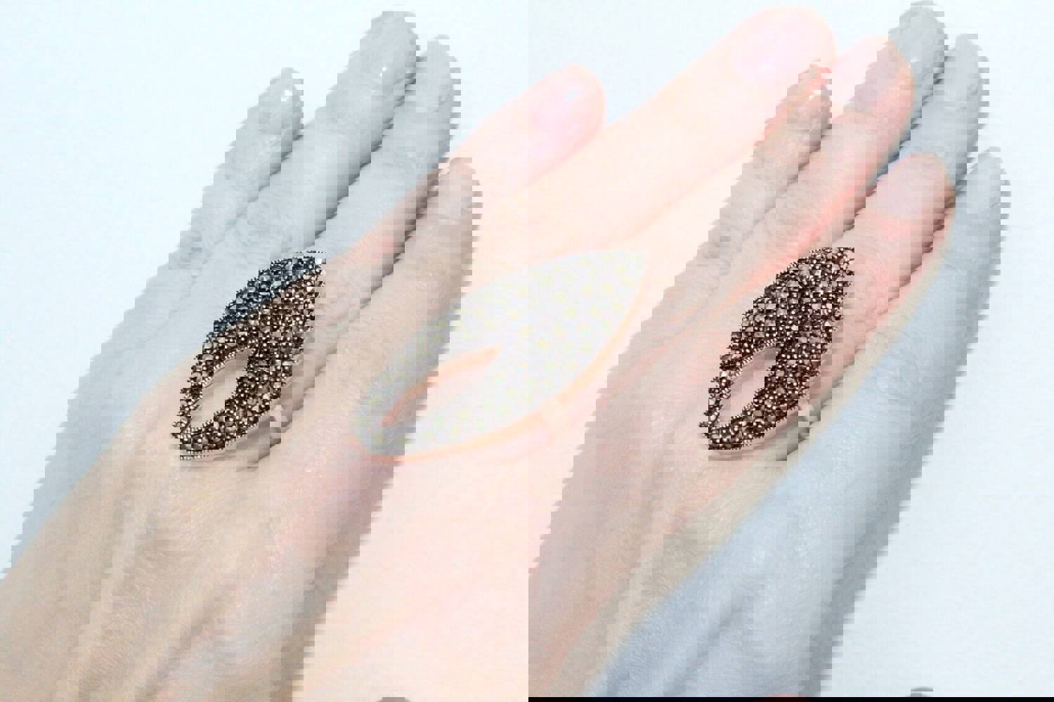 Sterling Silver 925 Earrings, Ring, Pendant, and Chain Set with Marcasite Stones