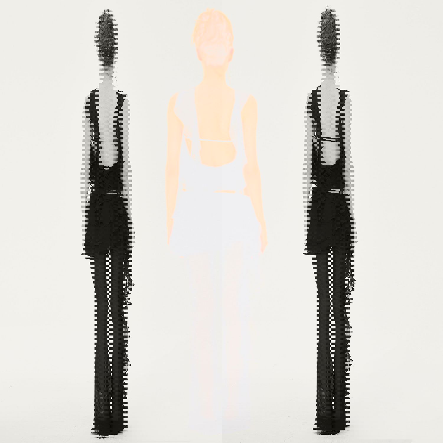 Jeanne Ruffled Chiffon Strapless Tank in Black