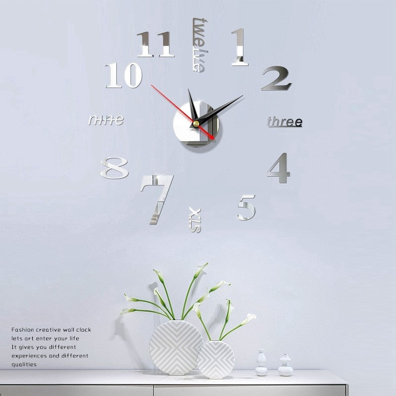 Mini Home Wall Clock 3D DIY Acrylic Mirror Stickers for Modern Living Room Decor