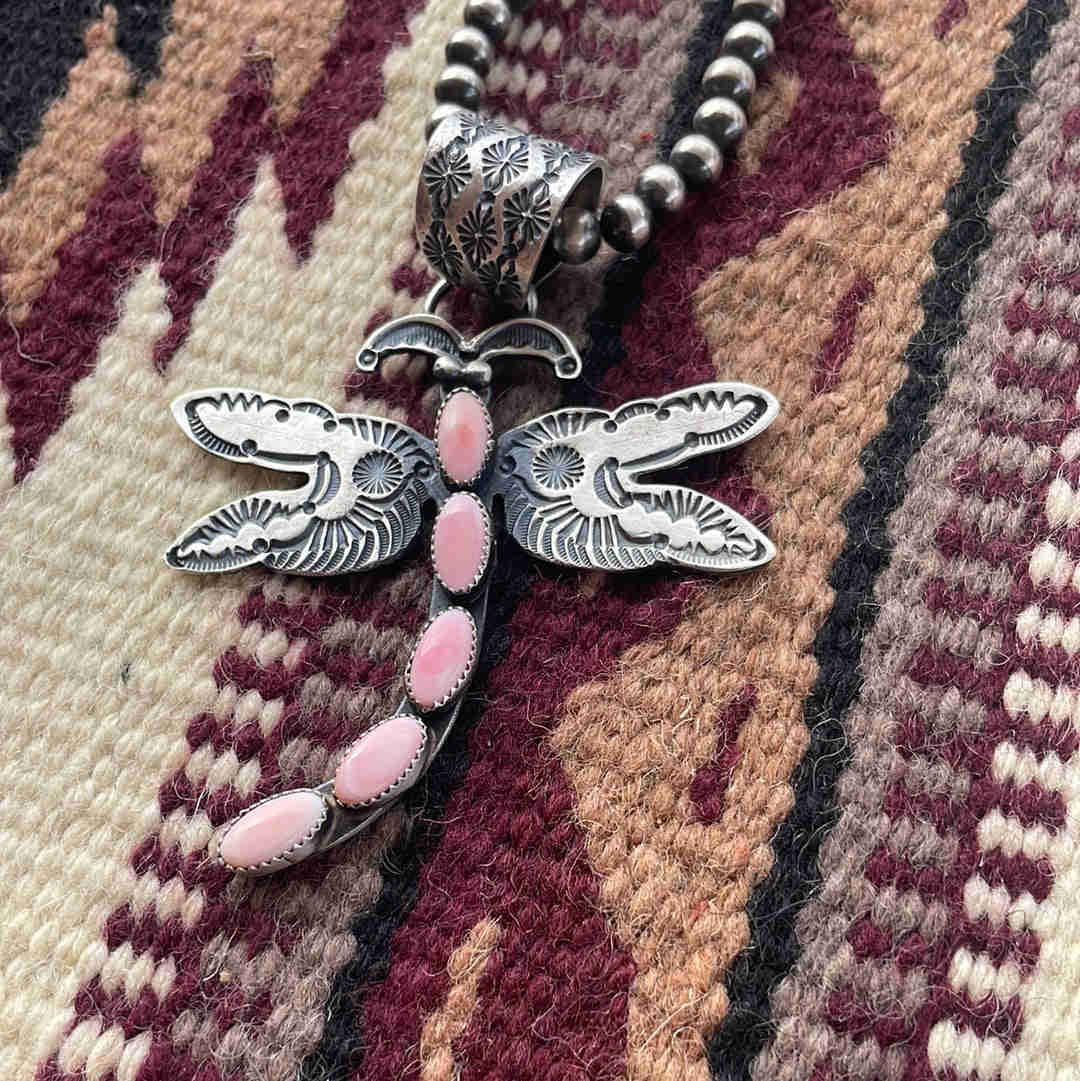 Navajo Pink Conch & Sterling Silver Dragonfly Pendant