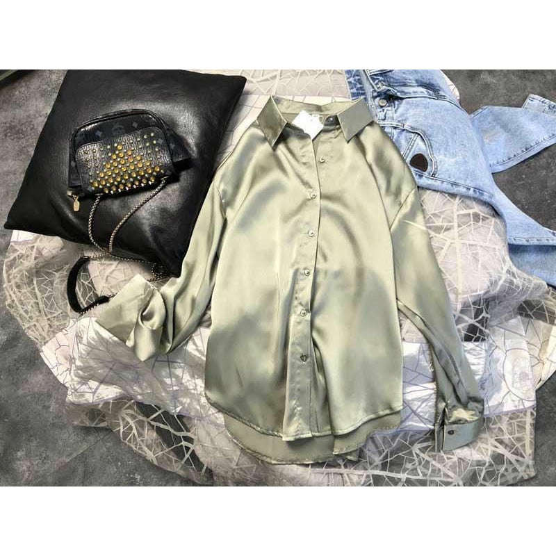 Women's Silk Shirt Blouse Sheer Top Long Sleeve Shirt