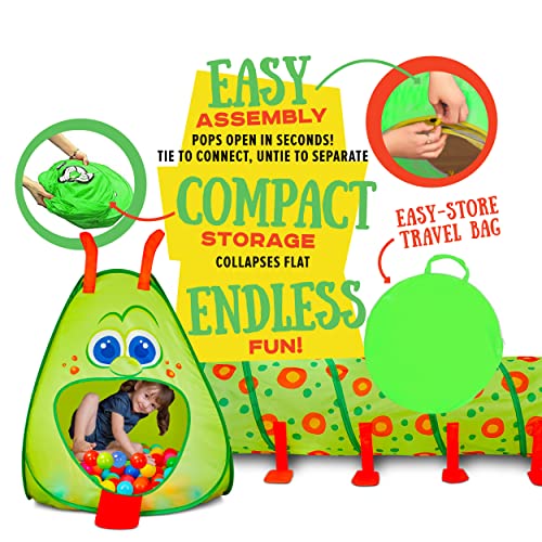 Kiddey Caterpillar Play Tunnel and Tent Combo (2-Piece Set) – Kids Crawling and Exploration Discovery Station