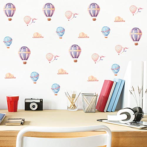6 Sheets Hot Air Balloon Kids Wall Decals - Removable Vinyl Stickers for Nursery, Living Room, Kitchen, Office